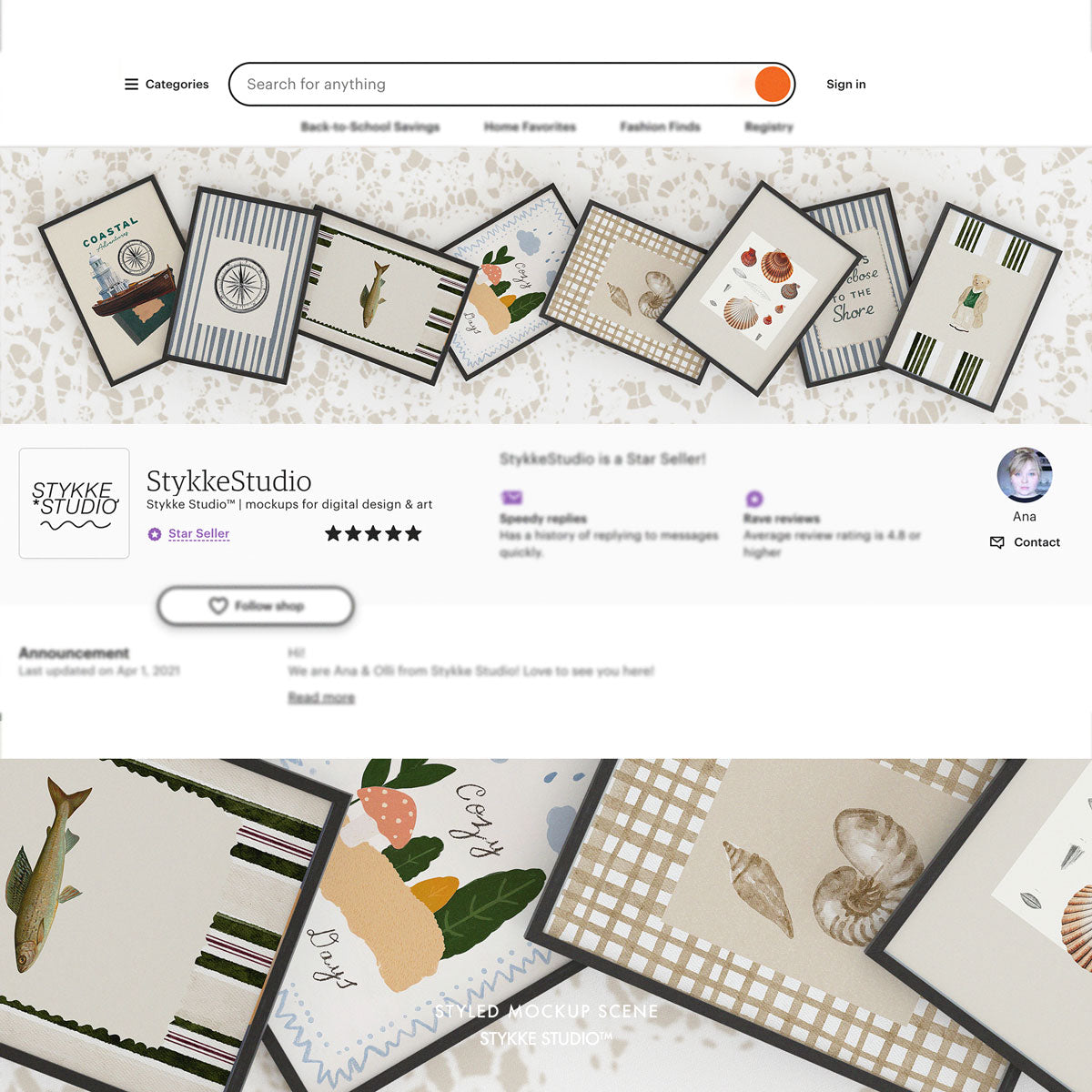 Etsy Shop Banner Black Frame Mockup 09 | for Poster & Art Shops