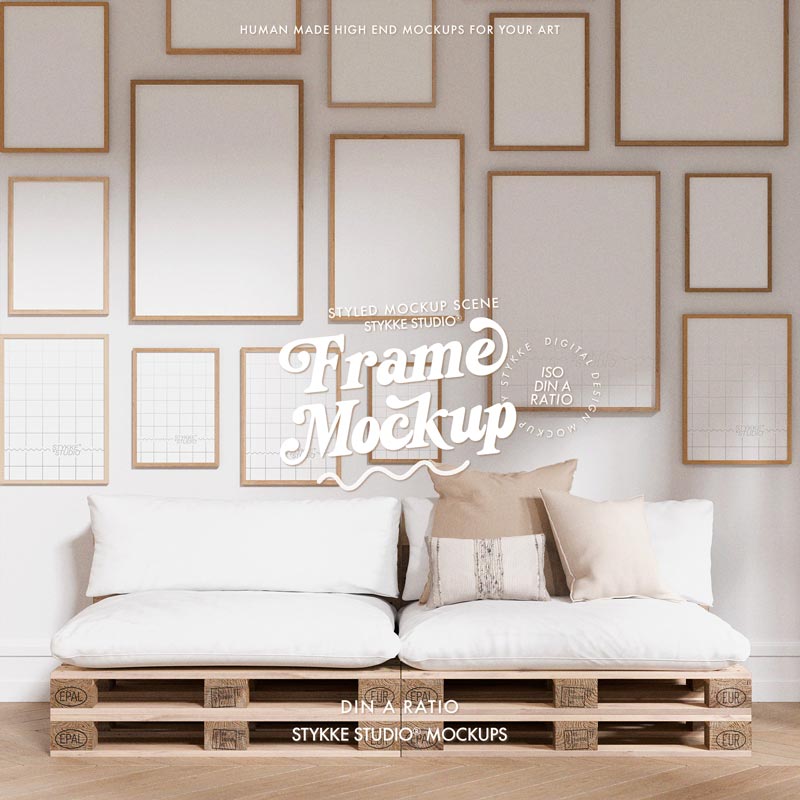 Gallery Wall Frame Mockup | Wooden Seat 1