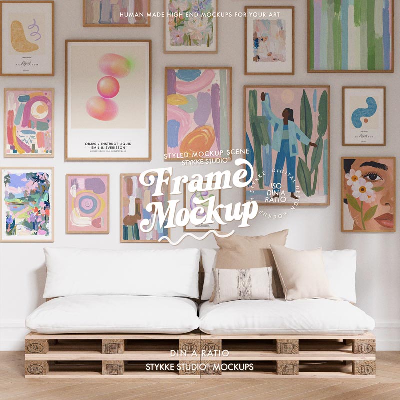 Gallery Wall Frame Mockup | Wooden Seat 1