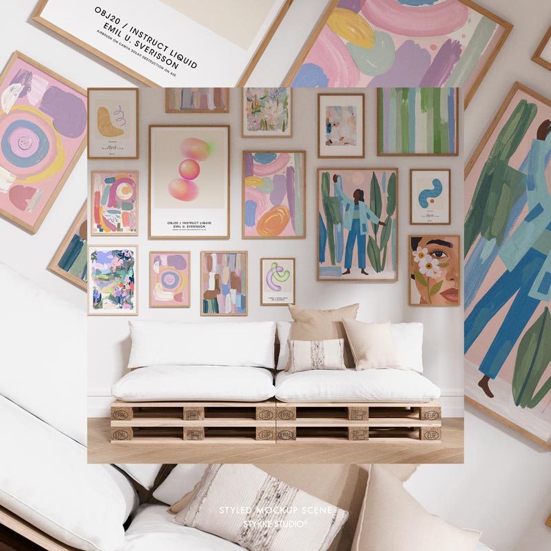 Gallery Wall Frame Mockup | Wooden Seat 1