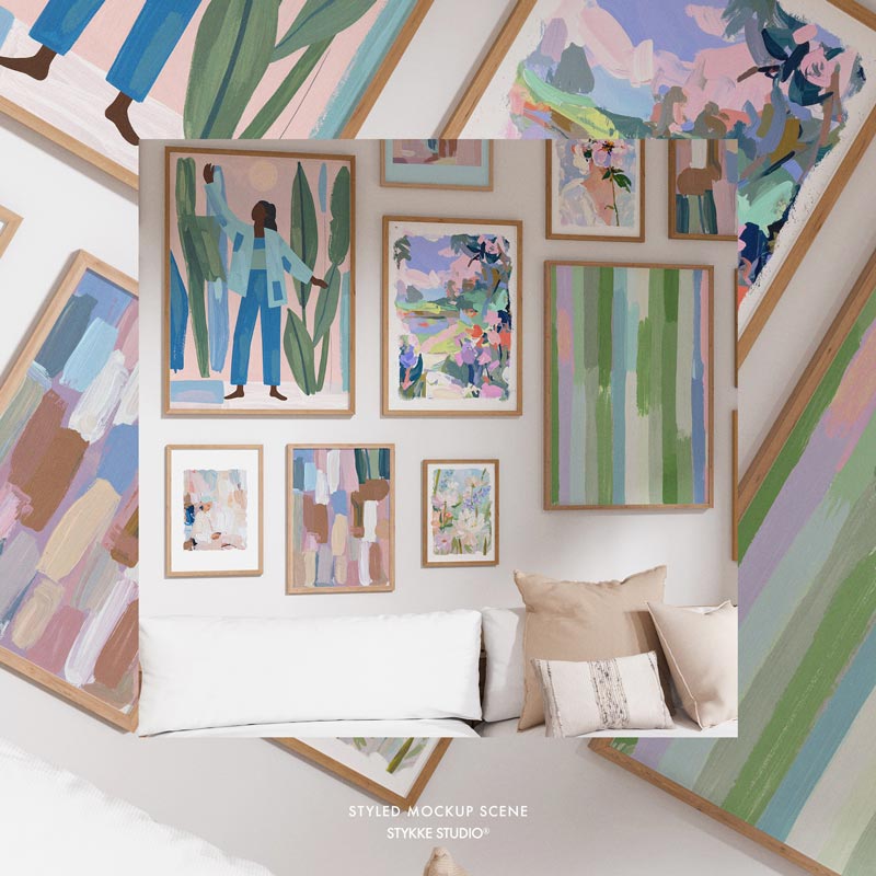 Gallery Wall Frame Mockup | Wooden Seat 2