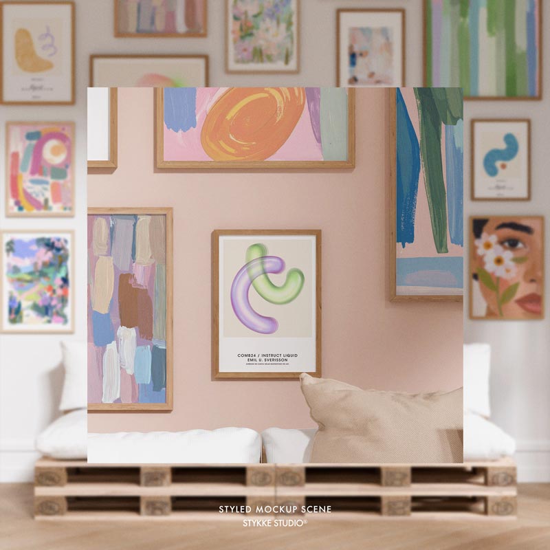 Gallery Wall Frame Mockup | Wooden Seat 1