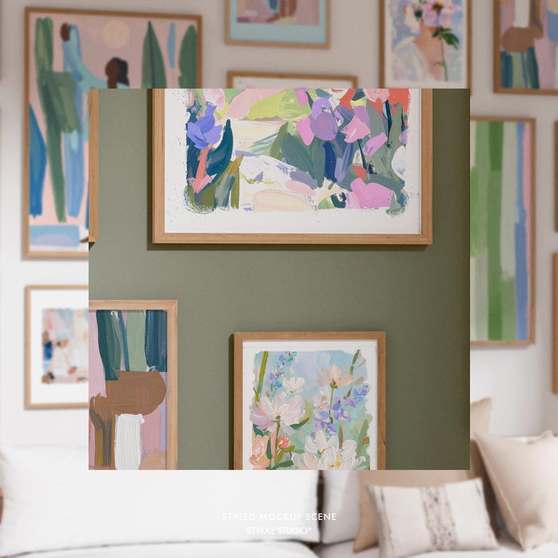 Gallery Wall Frame Mockup | Wooden Seat 2