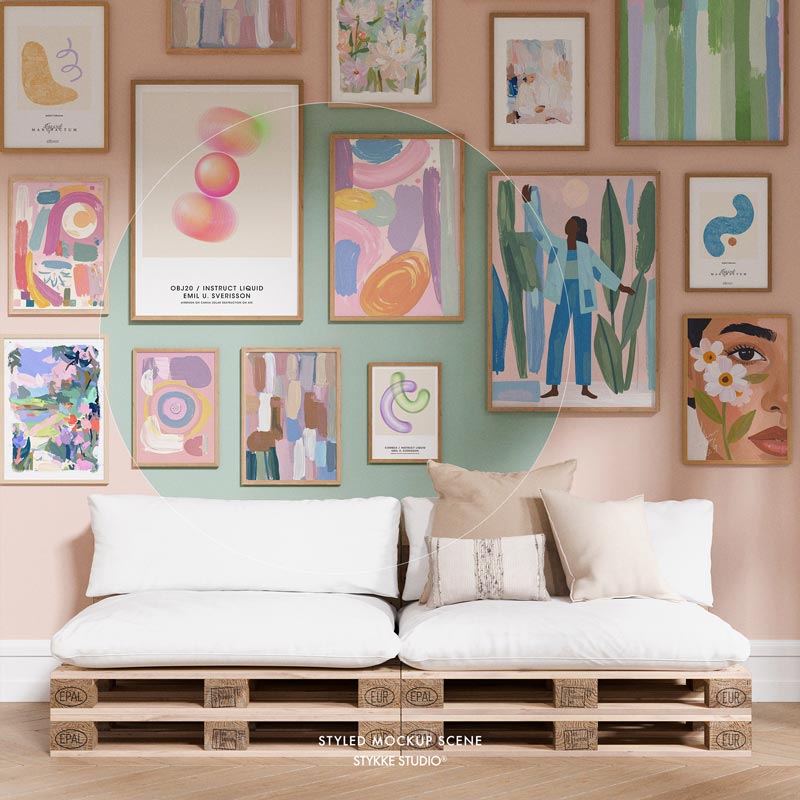 Gallery Wall Frame Mockup | Wooden Seat 1