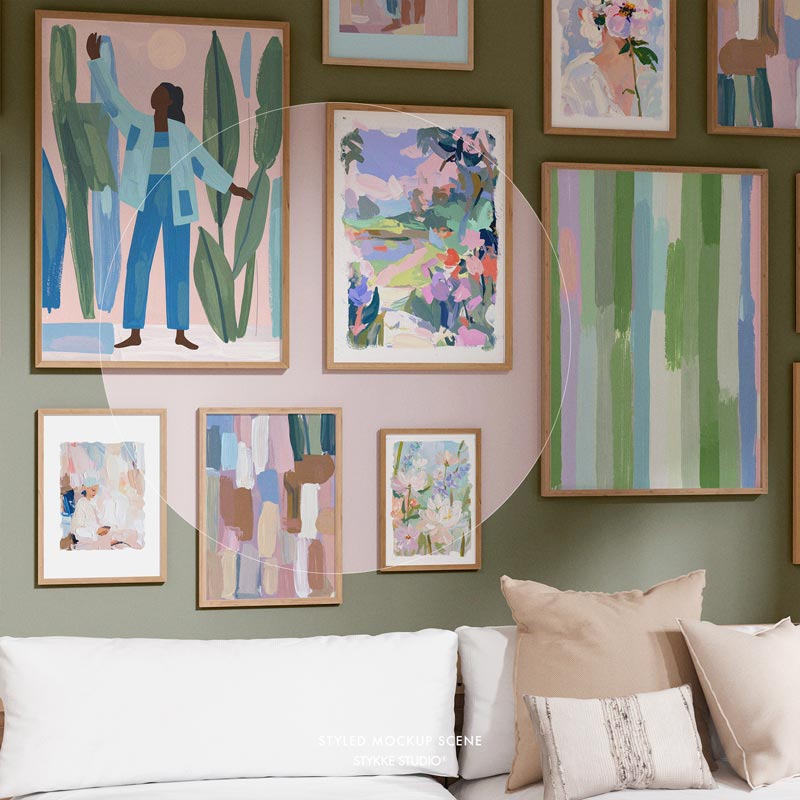 Gallery Wall Frame Mockup | Wooden Seat 2