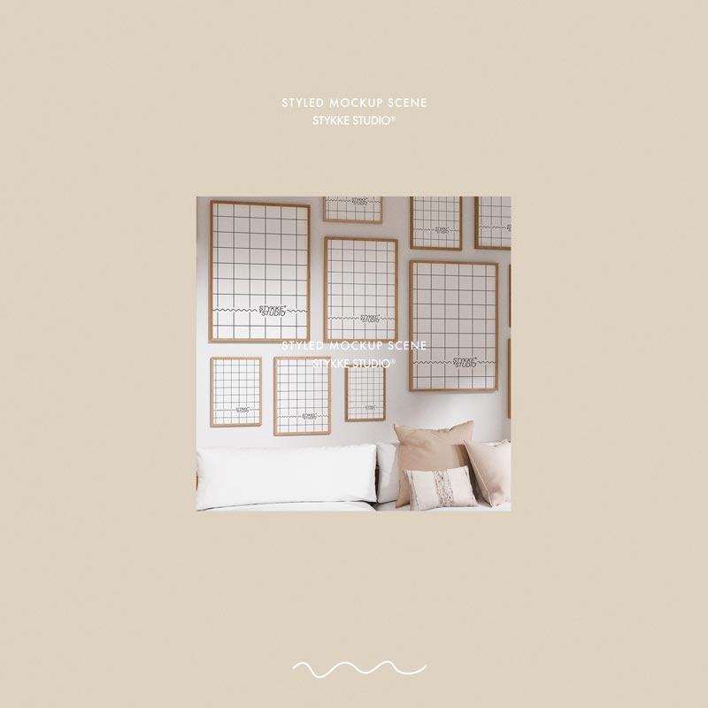 Gallery Wall Frame Mockup | Wooden Seat 2