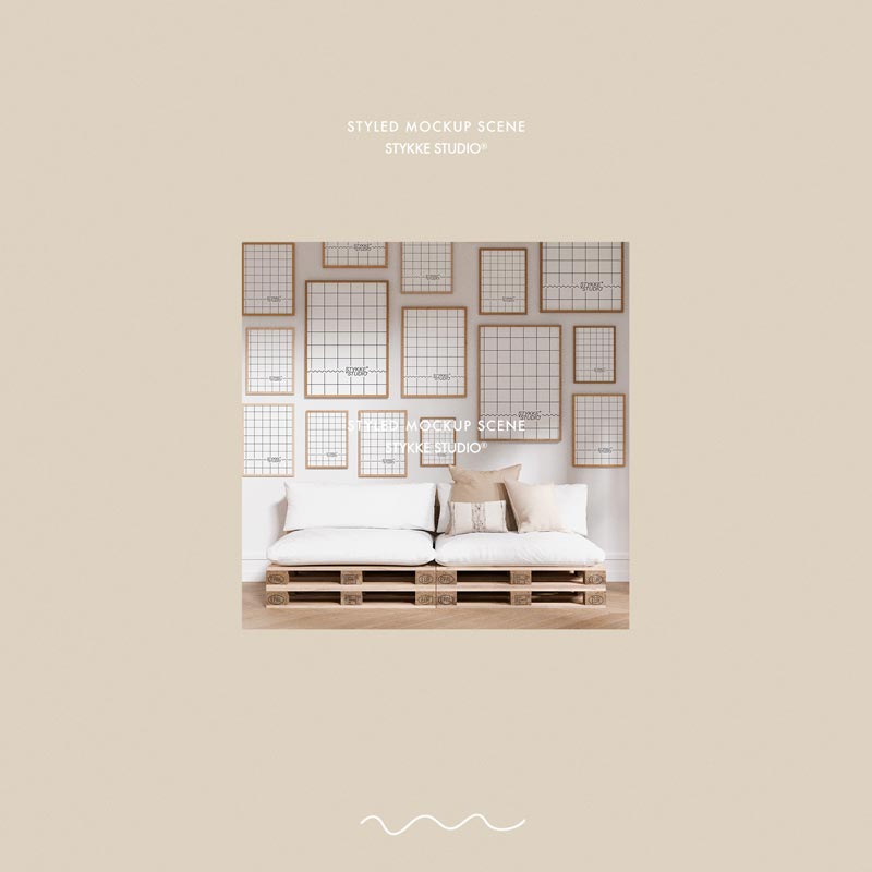 Gallery Wall Frame Mockup | Wooden Seat 1